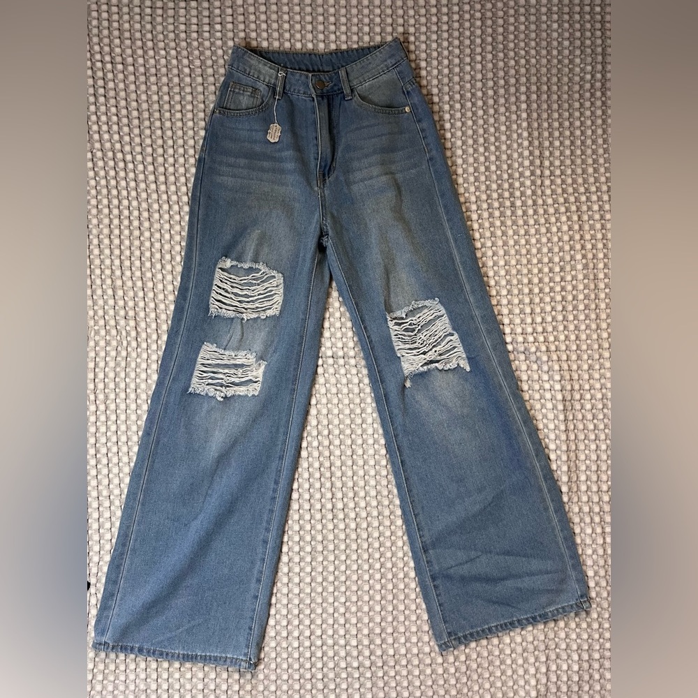 SHEIN EZWear Bleach Wash High Rise Wide Leg Jeans SIZE XS